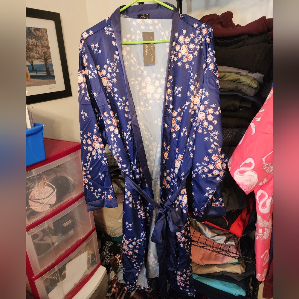 Blue Floral Robe 1X to 3X